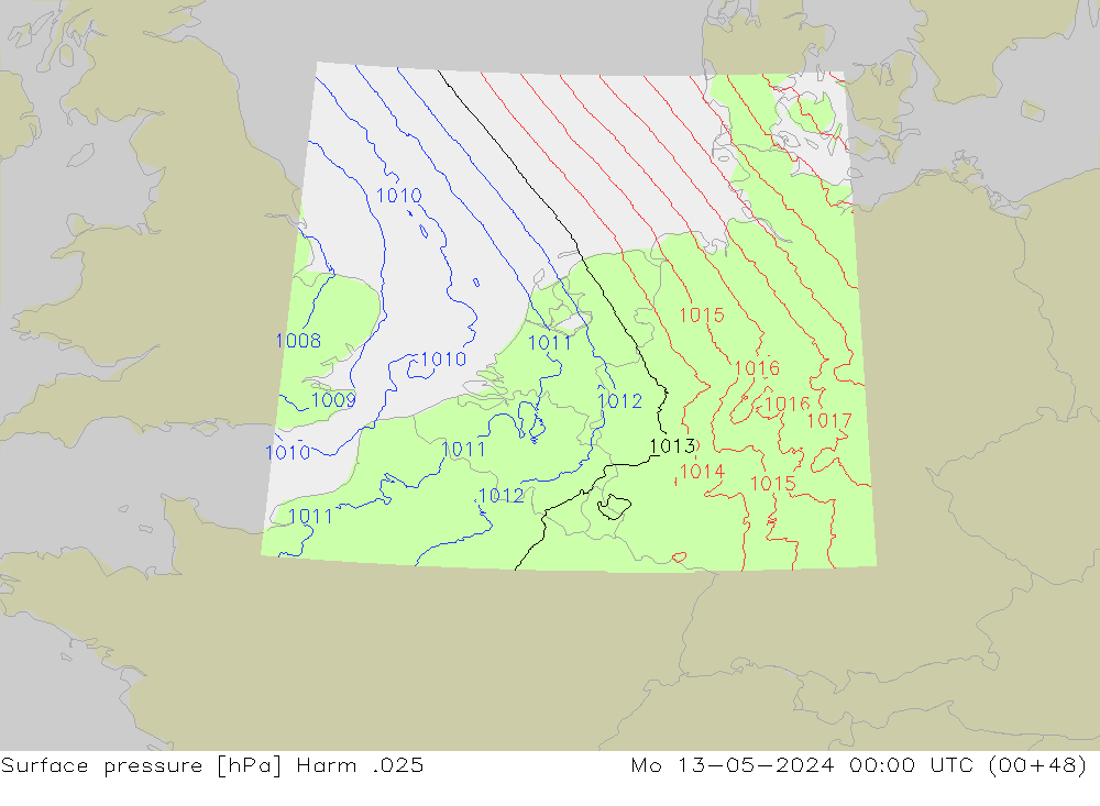 地面气压 Harm .025 星期一 13.05.2024 00 UTC