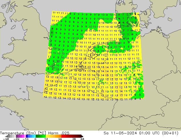 Temperatura (2m) Harm .025 Sáb 11.05.2024 01 UTC