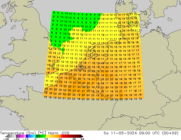 Temperature (2m) Harm .025 Sa 11.05.2024 09 UTC