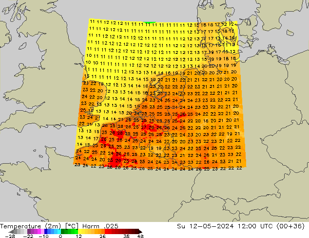 Temperatura (2m) Harm .025 dom 12.05.2024 12 UTC