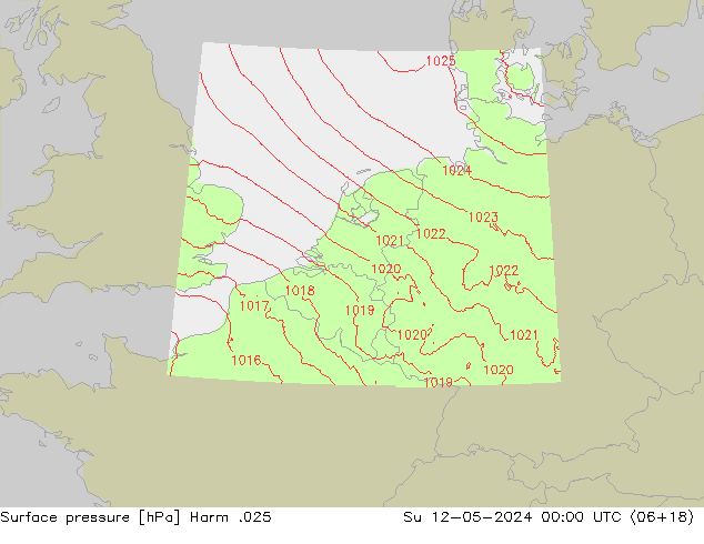 Pressione al suolo Harm .025 dom 12.05.2024 00 UTC