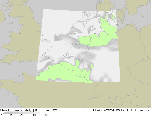 Wolken (gesamt) Harm .025 Sa 11.05.2024 09 UTC
