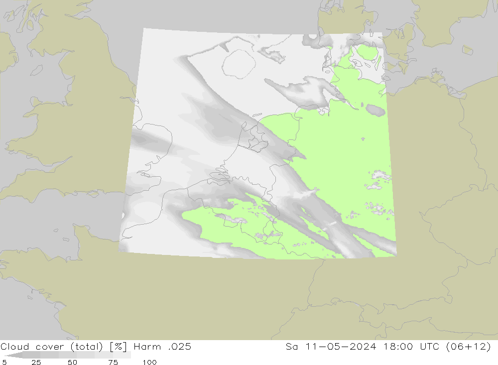 Cloud cover (total) Harm .025 Sa 11.05.2024 18 UTC