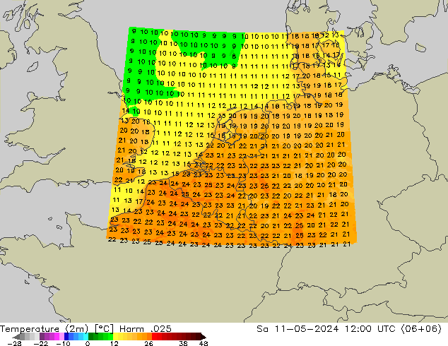 Temperaturkarte (2m) Harm .025 Sa 11.05.2024 12 UTC