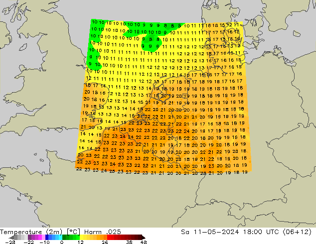 карта температуры Harm .025 сб 11.05.2024 18 UTC