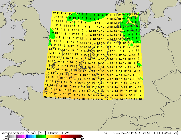 карта температуры Harm .025 Вс 12.05.2024 00 UTC