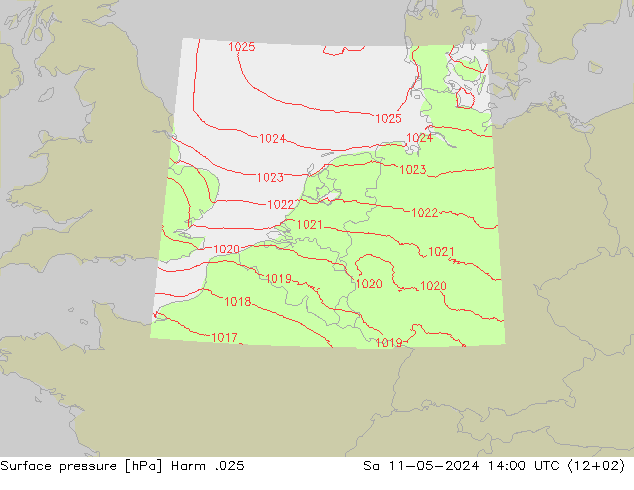 地面气压 Harm .025 星期六 11.05.2024 14 UTC