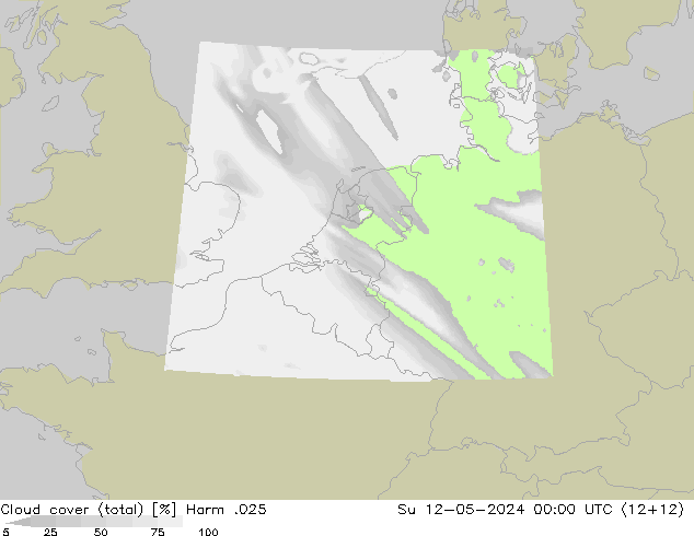 Cloud cover (total) Harm .025 Su 12.05.2024 00 UTC