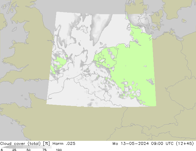 Cloud cover (total) Harm .025 Po 13.05.2024 09 UTC