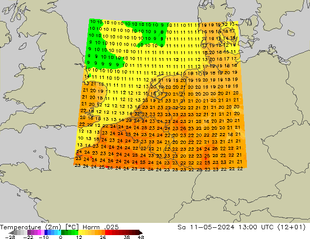 Temperatura (2m) Harm .025 Sáb 11.05.2024 13 UTC