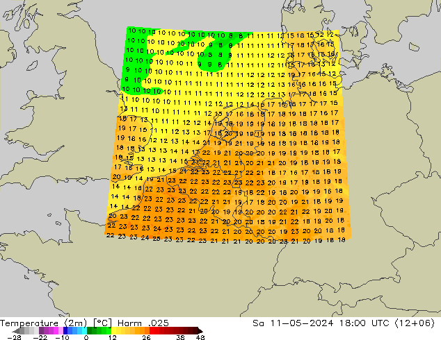 Temperature (2m) Harm .025 Sa 11.05.2024 18 UTC