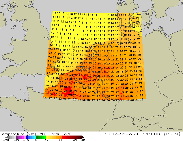 Temperaturkarte (2m) Harm .025 So 12.05.2024 12 UTC