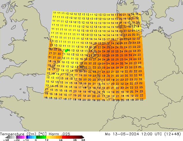 Temperaturkarte (2m) Harm .025 Mo 13.05.2024 12 UTC