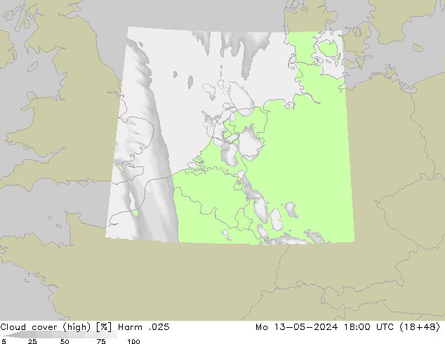 Cloud cover (high) Harm .025 Mo 13.05.2024 18 UTC