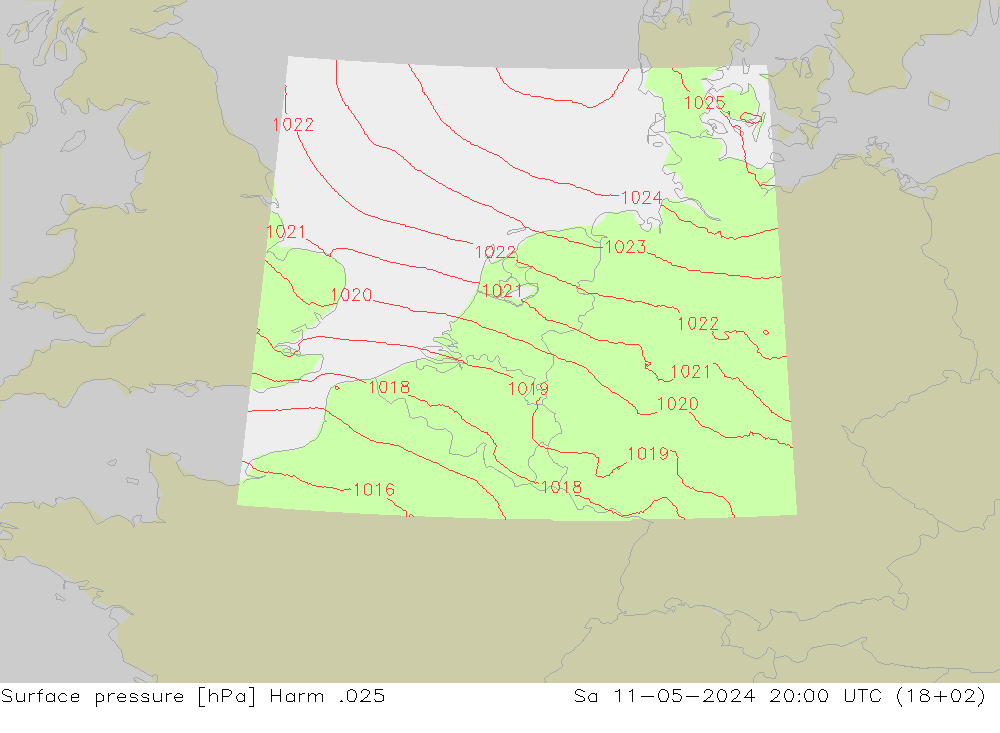 地面气压 Harm .025 星期六 11.05.2024 20 UTC