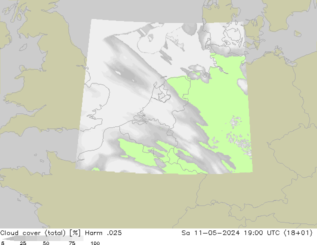 Cloud cover (total) Harm .025 Sa 11.05.2024 19 UTC