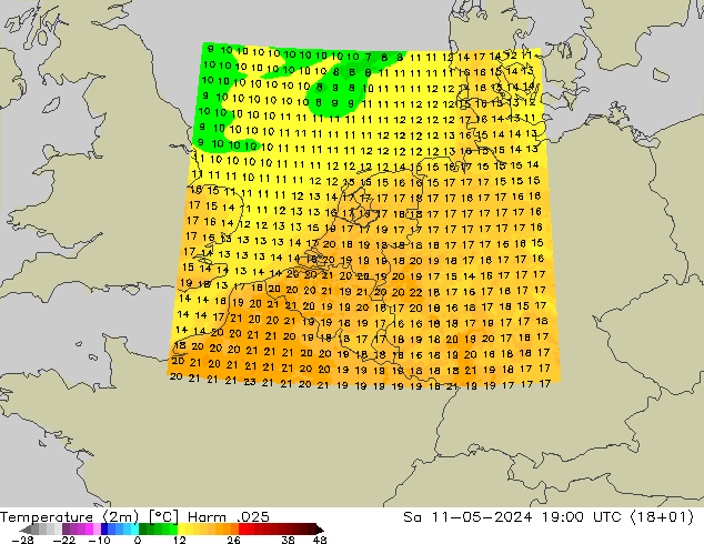 Sıcaklık Haritası (2m) Harm .025 Cts 11.05.2024 19 UTC