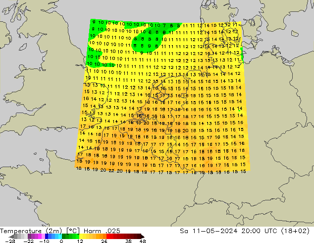 温度图 Harm .025 星期六 11.05.2024 20 UTC