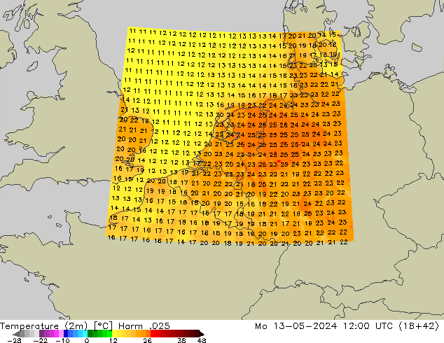 Temperature (2m) Harm .025 Mo 13.05.2024 12 UTC