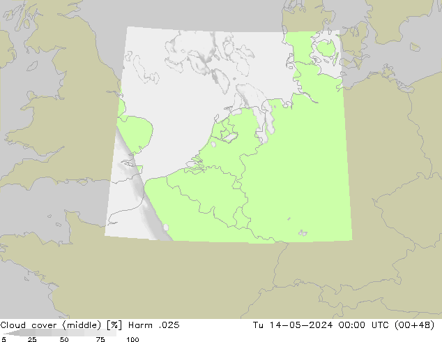 Cloud cover (middle) Harm .025 Tu 14.05.2024 00 UTC