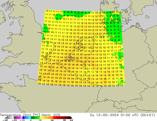 Temperature (2m) Harm .025 Ne 12.05.2024 01 UTC