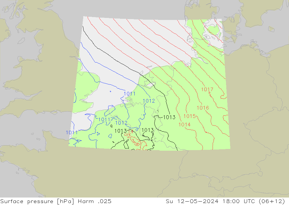 地面气压 Harm .025 星期日 12.05.2024 18 UTC