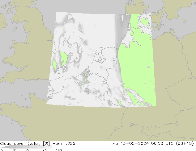 Bewolking (Totaal) Harm .025 ma 13.05.2024 00 UTC