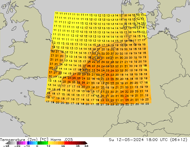 Temperature (2m) Harm .025 Su 12.05.2024 18 UTC
