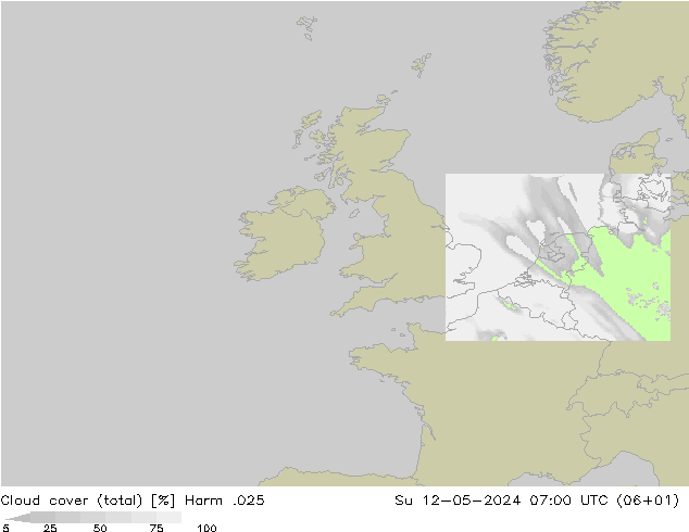 Cloud cover (total) Harm .025 Su 12.05.2024 07 UTC