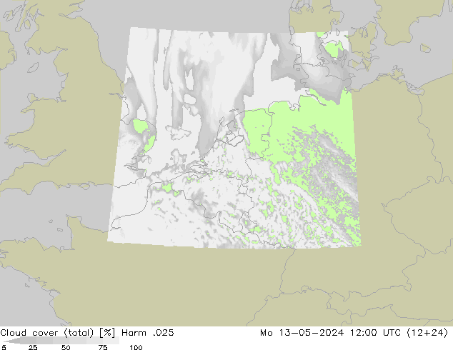 Cloud cover (total) Harm .025 Mo 13.05.2024 12 UTC