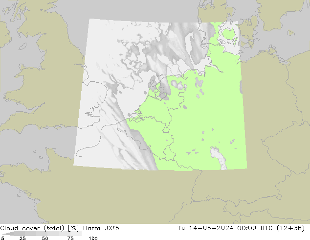 Cloud cover (total) Harm .025 Tu 14.05.2024 00 UTC