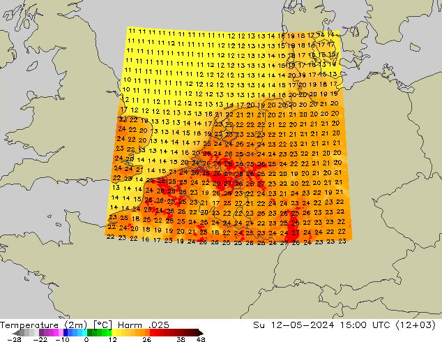 Temperature (2m) Harm .025 Su 12.05.2024 15 UTC
