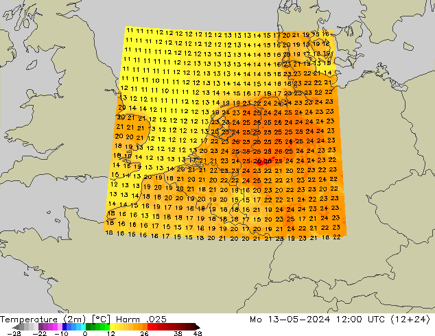 Temperature (2m) Harm .025 Mo 13.05.2024 12 UTC
