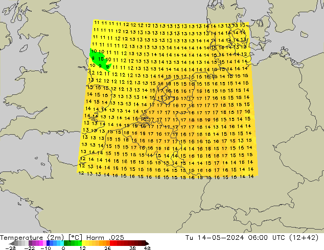 Temperature (2m) Harm .025 Tu 14.05.2024 06 UTC