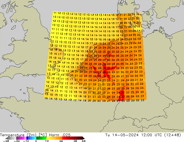 карта температуры Harm .025 вт 14.05.2024 12 UTC