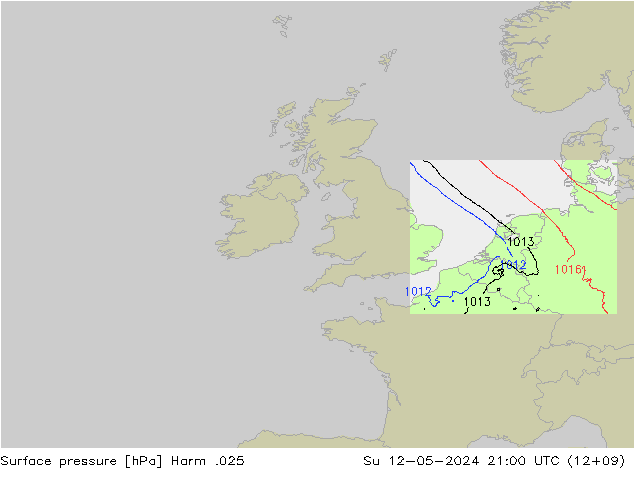 Pressione al suolo Harm .025 dom 12.05.2024 21 UTC