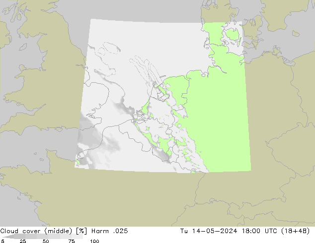 Cloud cover (middle) Harm .025 Tu 14.05.2024 18 UTC