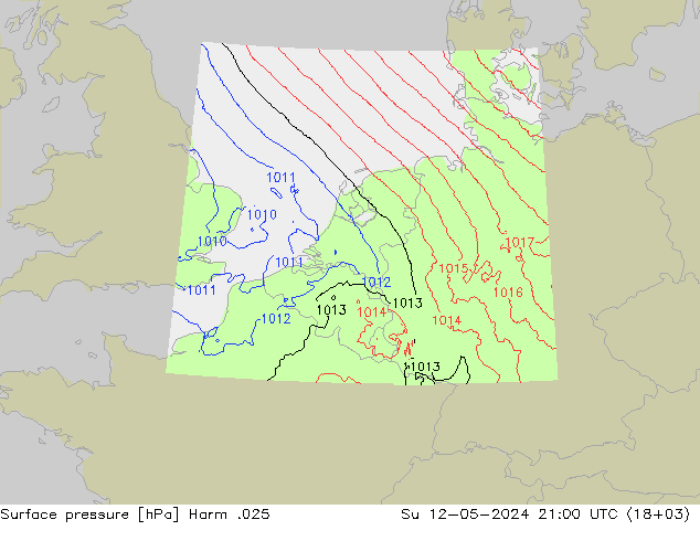 地面气压 Harm .025 星期日 12.05.2024 21 UTC