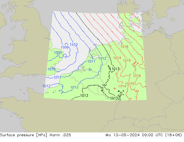 地面气压 Harm .025 星期一 13.05.2024 00 UTC