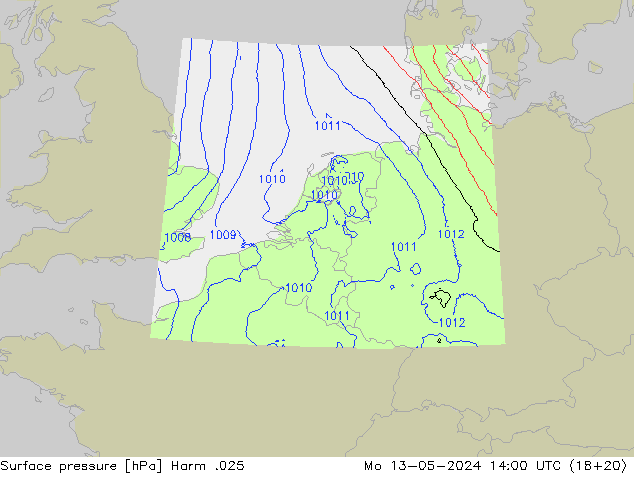 地面气压 Harm .025 星期一 13.05.2024 14 UTC
