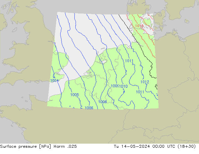 Atmosférický tlak Harm .025 Út 14.05.2024 00 UTC