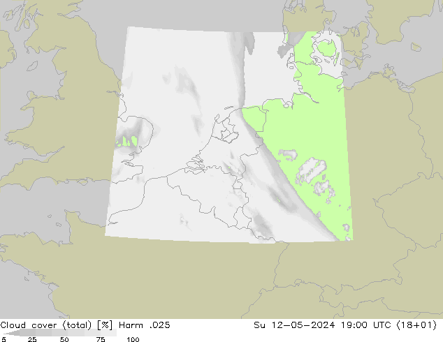 Cloud cover (total) Harm .025 Su 12.05.2024 19 UTC