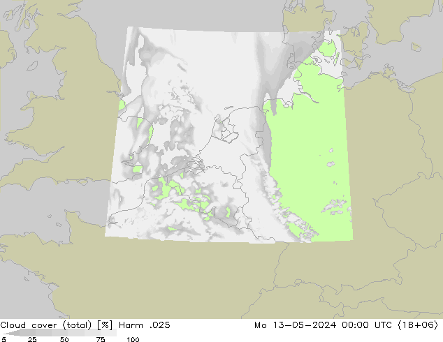 Cloud cover (total) Harm .025 Mo 13.05.2024 00 UTC