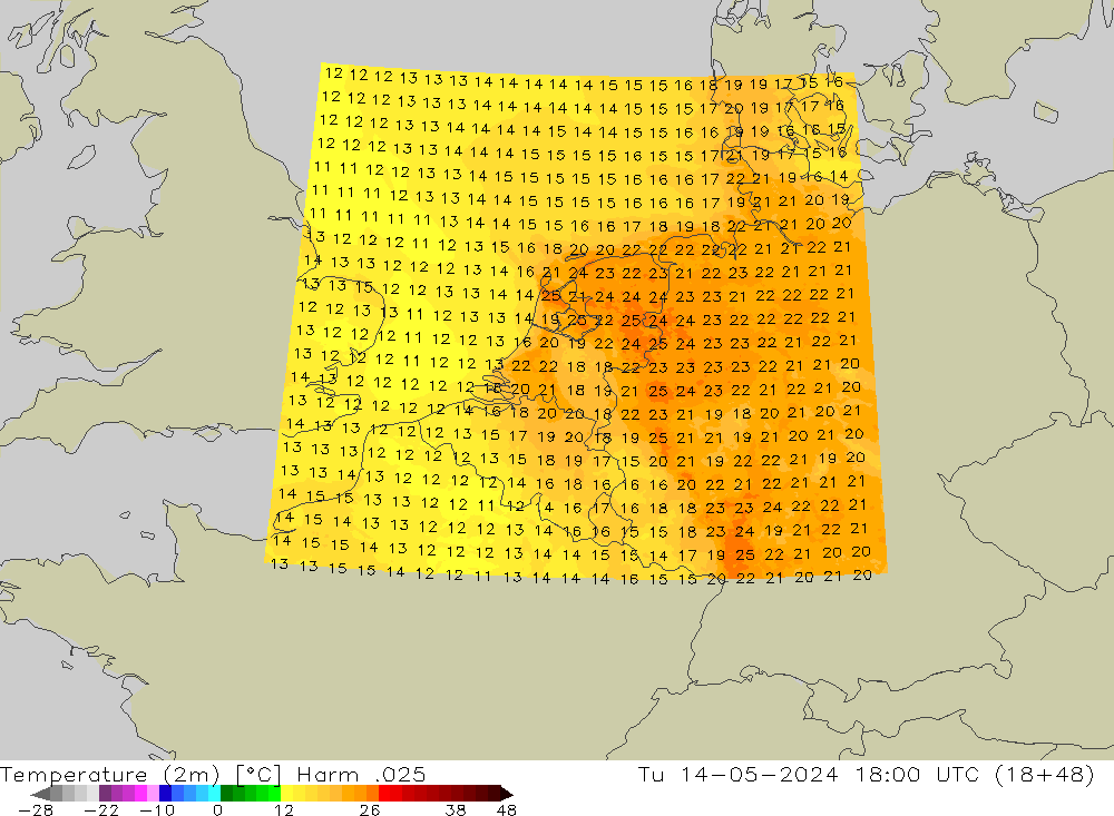 Temperatura (2m) Harm .025 mar 14.05.2024 18 UTC
