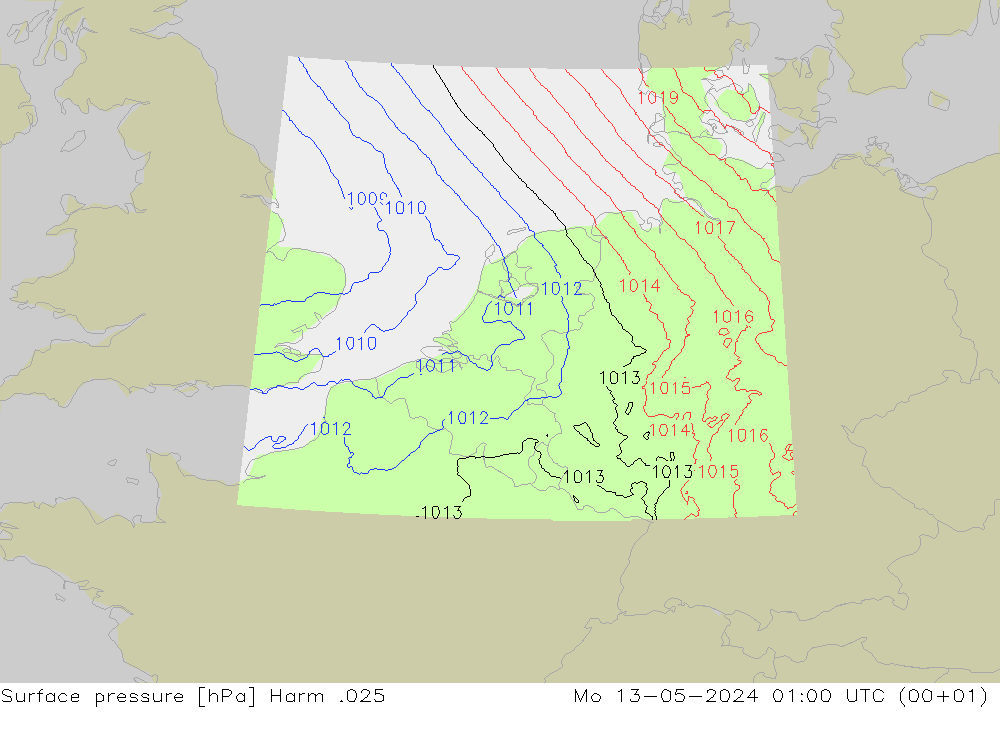 地面气压 Harm .025 星期一 13.05.2024 01 UTC