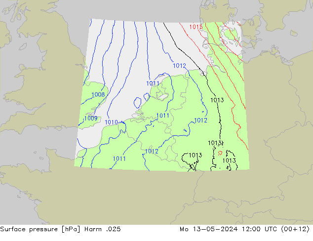 地面气压 Harm .025 星期一 13.05.2024 12 UTC