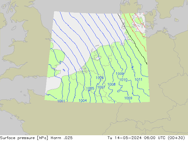 Atmosférický tlak Harm .025 Út 14.05.2024 06 UTC