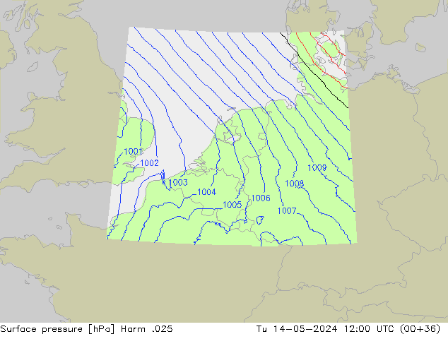 Surface pressure Harm .025 Tu 14.05.2024 12 UTC