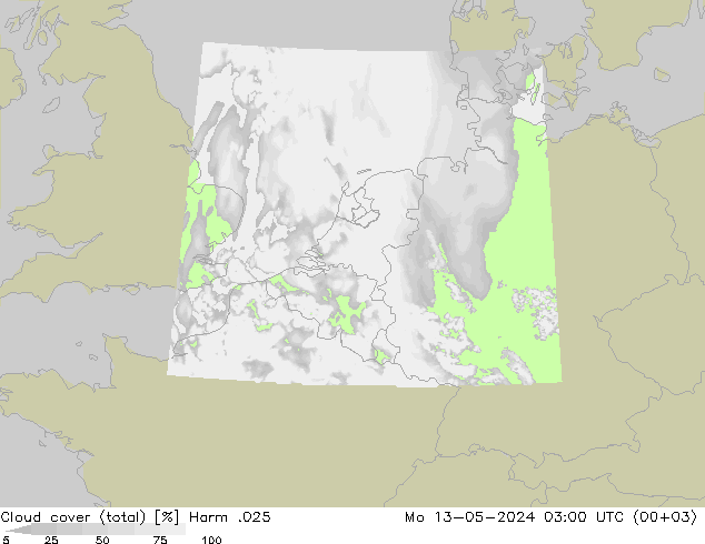 Wolken (gesamt) Harm .025 Mo 13.05.2024 03 UTC