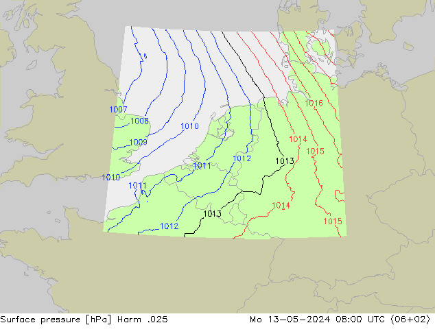 地面气压 Harm .025 星期一 13.05.2024 08 UTC
